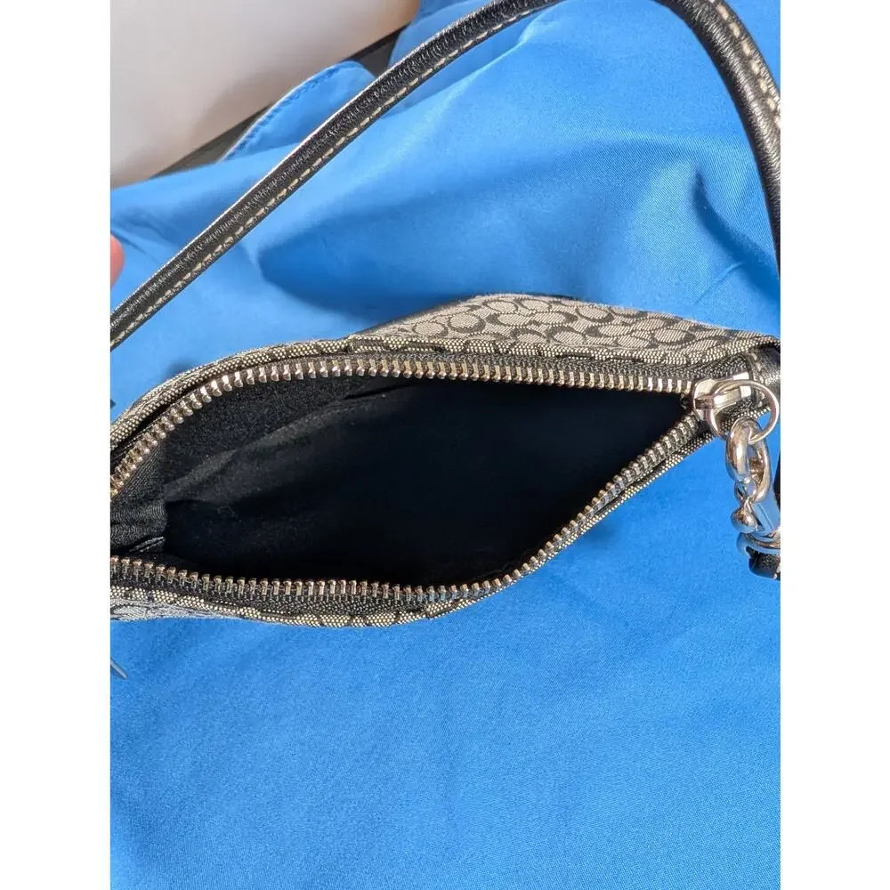 Coach Vintage Signature Kissing C Logo Mini Wristlet Black Gray Canvas Leather